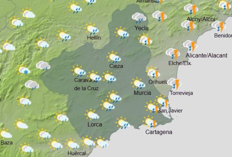Rain and storms on Christmas Day: Murcia weekly weather forecast December 22-28