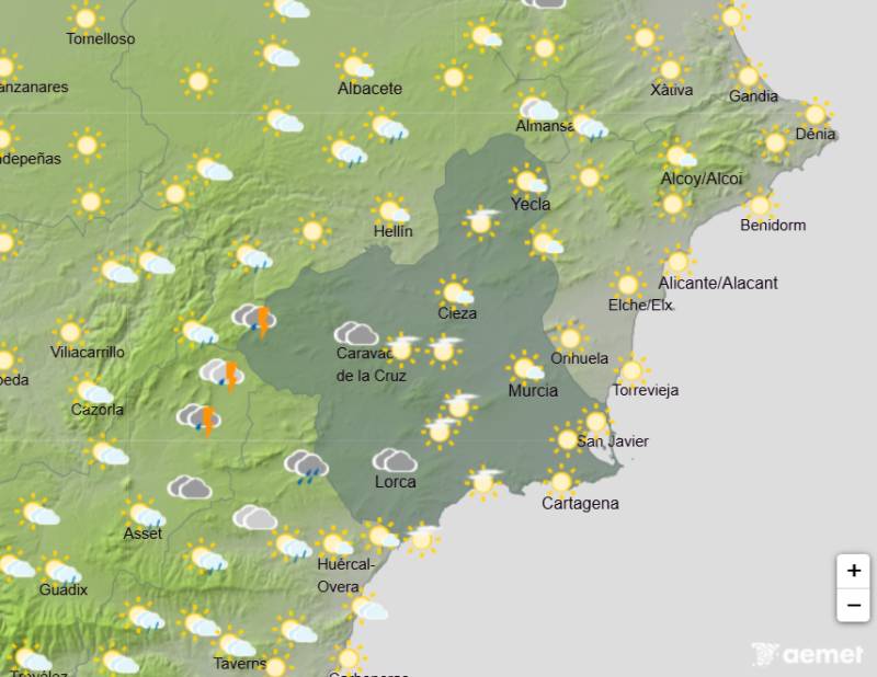 <span class="title"><a href="https://yeclatoday.com/storms-sunshine-and-38°c-ahead-in-murcia-weather-forecast-august-10_13_1000272643-a.html">Storms, sunshine and 38°C ahead in Murcia: Weather forecast August 10-13</a></span><span class="content">Parts of Murcia have been issued a yellow warning for storms and heavy rain on Monday before temperatures climb back towards..</span>