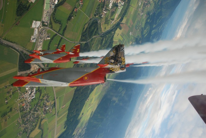 The Patrulla Aguila, the Spanish Air Force aerobatics display team based in San Javier